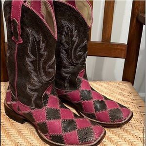 ROPER Woman’s Patchwork Western pink and brown leather boots 7.5
